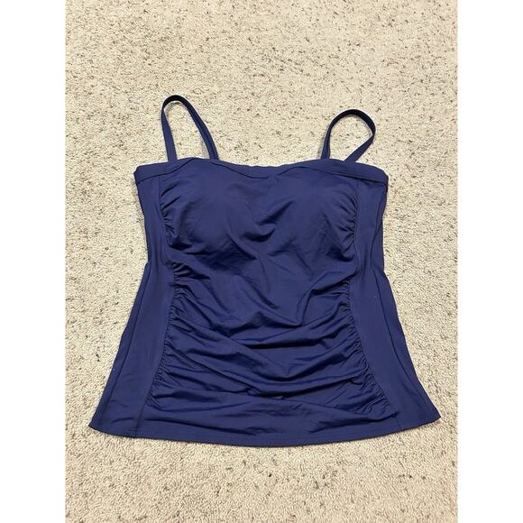 LANDS END 14 Swimsuit Top Tankini Ruched Wireless Slimming NAVY BLUE J24 - Picture 1 of 4